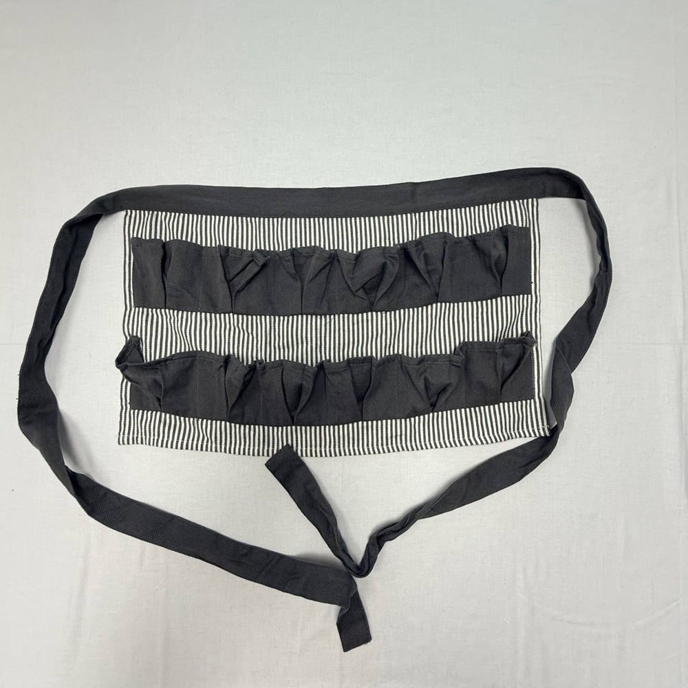Hobby Lobby Gray Ticking Stripe Cotton Waist Apron Multi Pocket Craft egg Garden